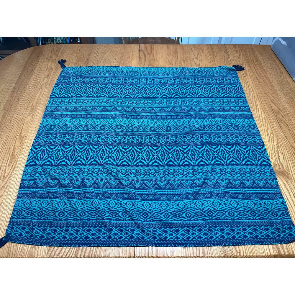 Kyla Seo Scarf Wrap Blue Tribal Tassel Boho Tropical Resort
